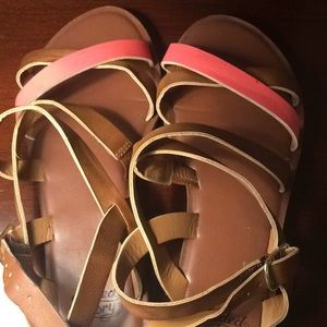 Girls Sandals Peach and Dark Tan